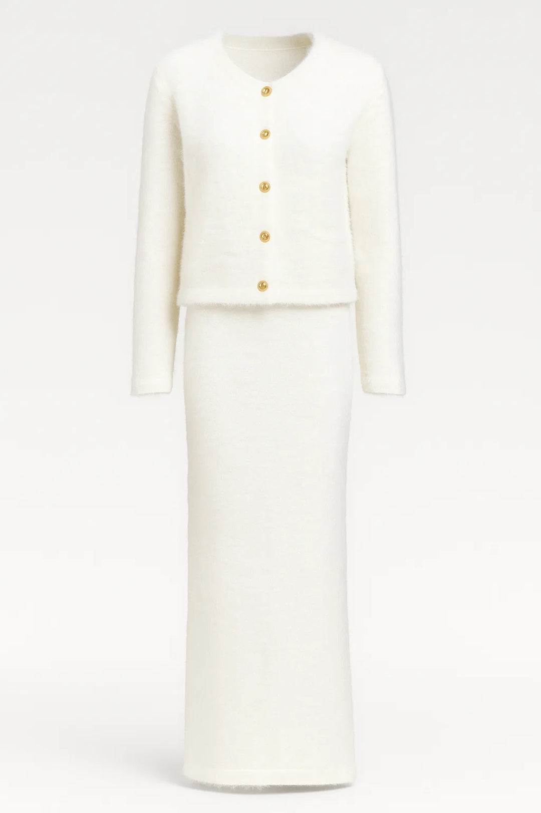 Ensemble coordonné à deux pièces avec cardigan et jupe longue