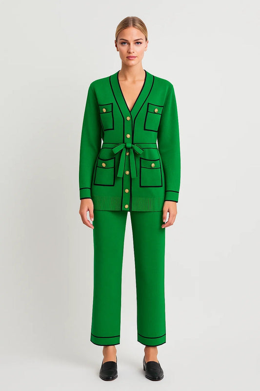 Ensemble deux pièces avec cardigan long et pantalons coordonnés