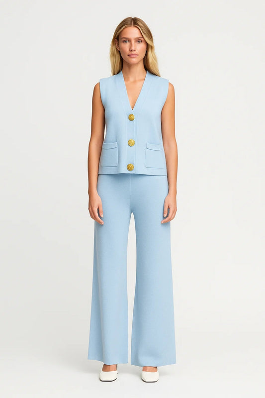 Ensemble deux pièces avec gilet sans manches et pantalons à jambes larges