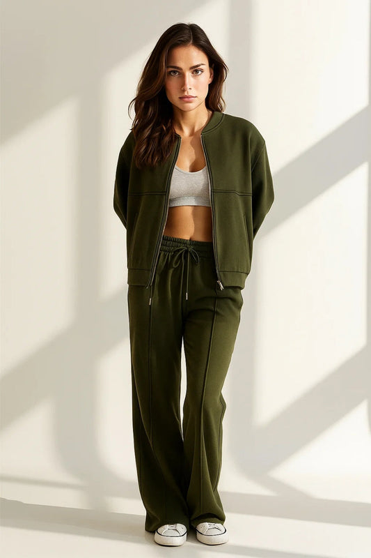 Ensemble de loungewear en molleton | Veste zippée et pantalon confortable