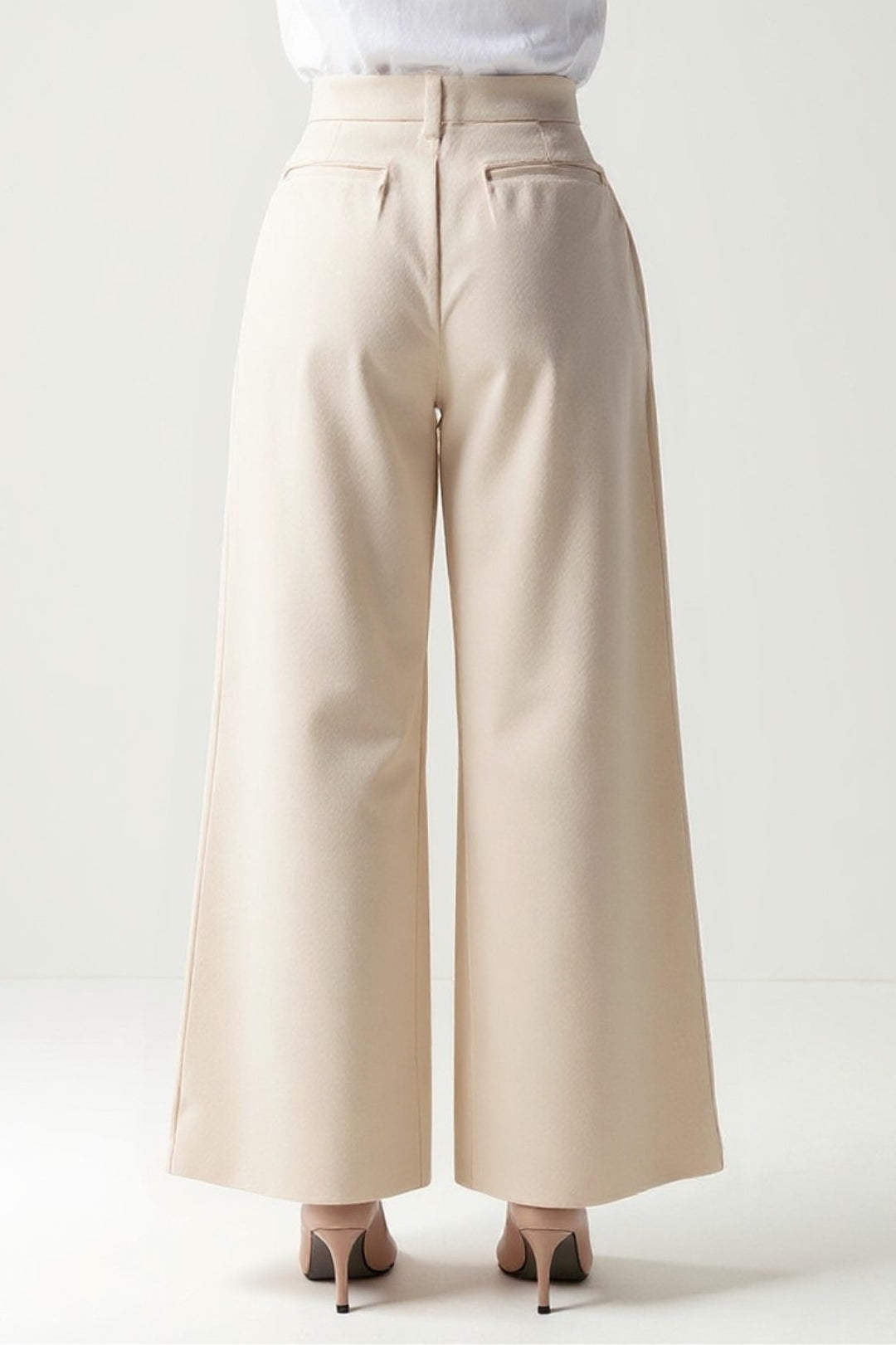Pantalon Palazzo Crème | Taille Haute | Plis Avant