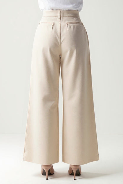 Pantalon Palazzo Crème | Taille Haute | Plis Avant
