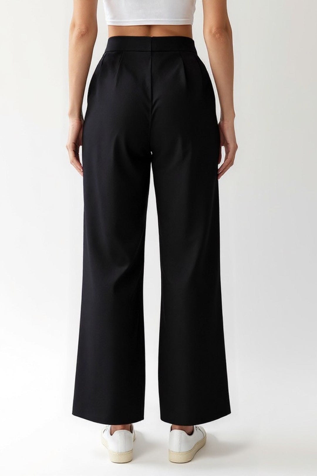 Pantalons Noirs à Jambes Droites | Taille Mi-Haute | Style Décontracté-Élégant