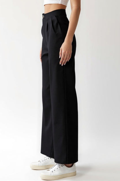 Pantalons Noirs à Jambes Droites | Taille Mi-Haute | Style Décontracté-Élégant