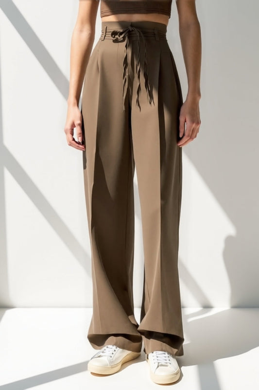 Pantalons taille haute avec ceinture tressée | Jambe large | Élégant et fluide