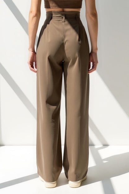 Pantalons taille haute avec ceinture tressée | Jambe large | Élégant et fluide