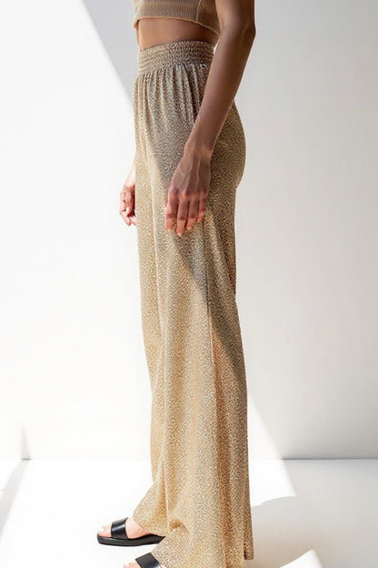 Pantalons Évasés en Paillettes Métalliques | Taille Haute Élastique | Look Éblouissant pour le Soir