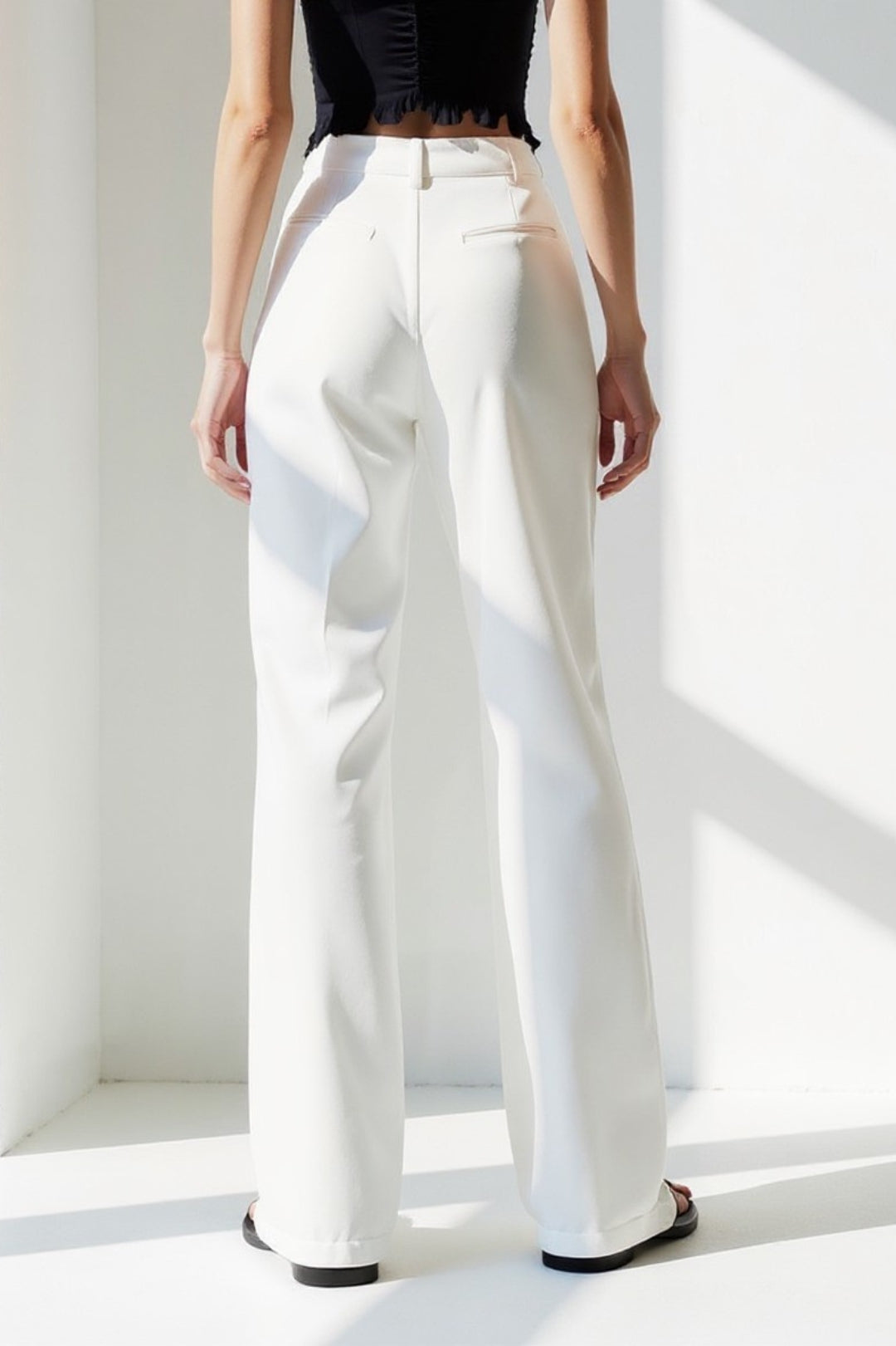 Pantalons Élegants à Jambe Droite | Blanc Crème | Taille Mi-Haute