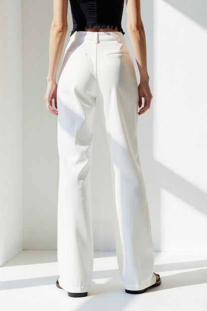 Pantalons Élegants à Jambe Droite | Blanc Crème | Taille Mi-Haute