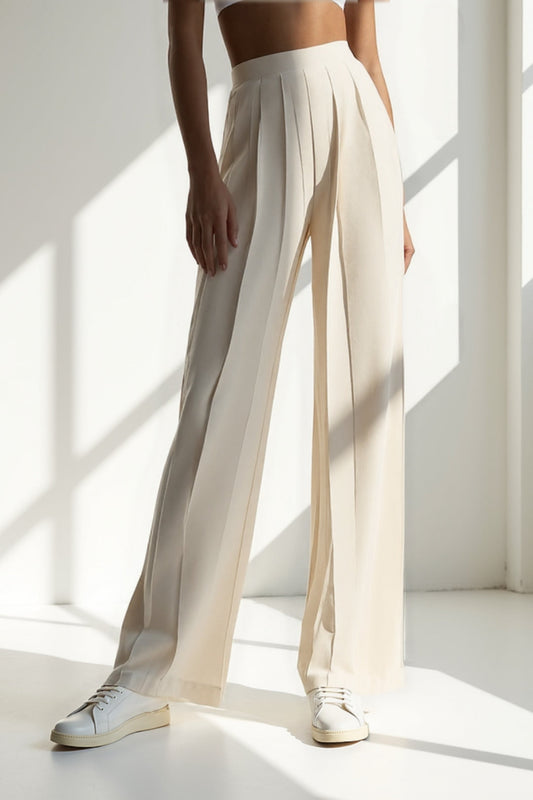 Pantalons plissés à jambes larges | Taille haute lisse | Élégance minimaliste