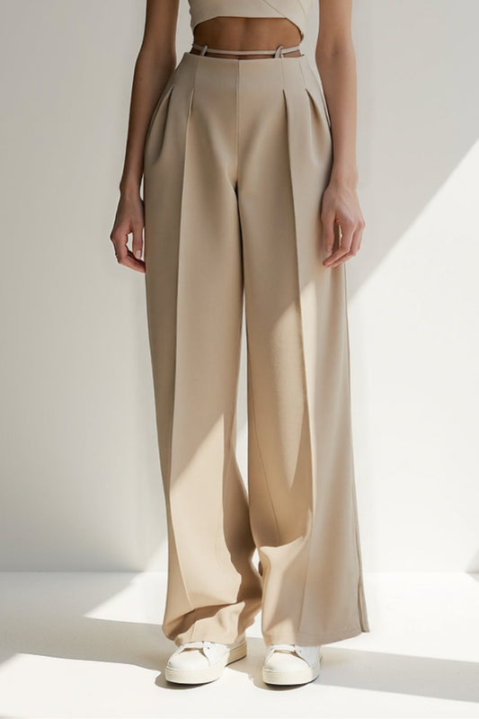 Pantalons larges avec une fine ceinture | Plis élégants | Design sophistiqué