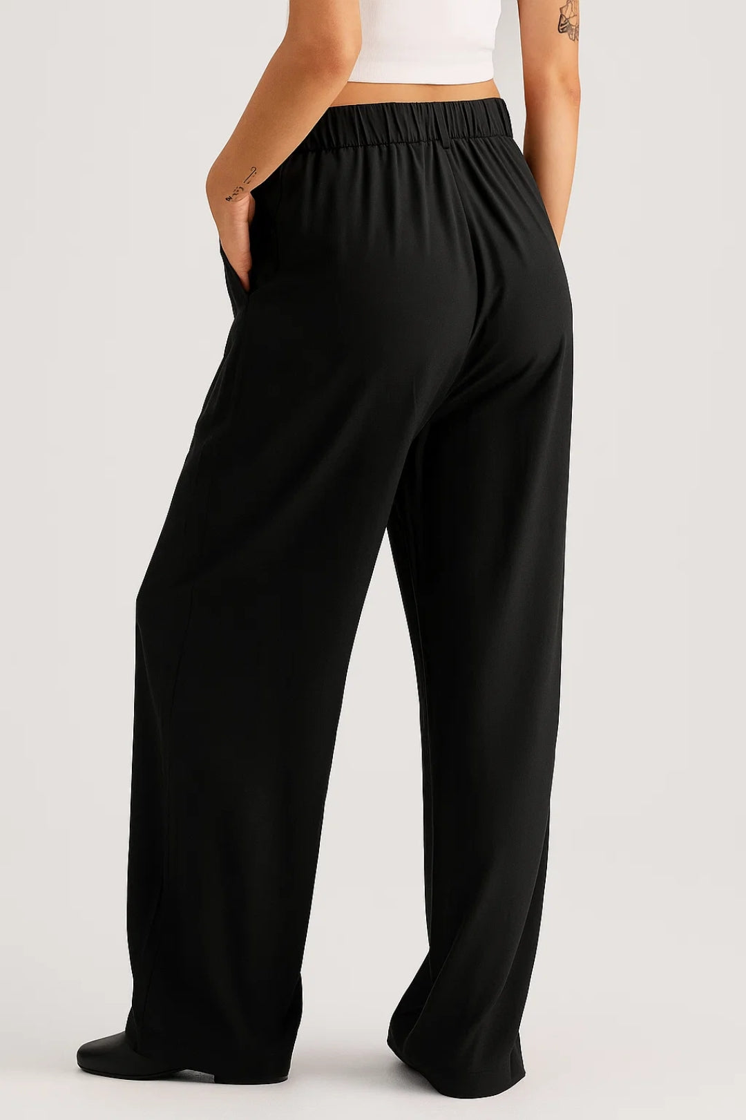 Pantalon large noir élégant | Taille haute | Coupe fluide et tailleur
