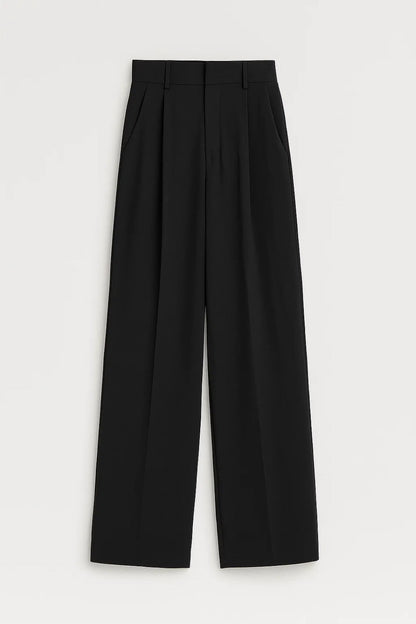 Pantalon large noir élégant | Taille haute | Coupe fluide et tailleur