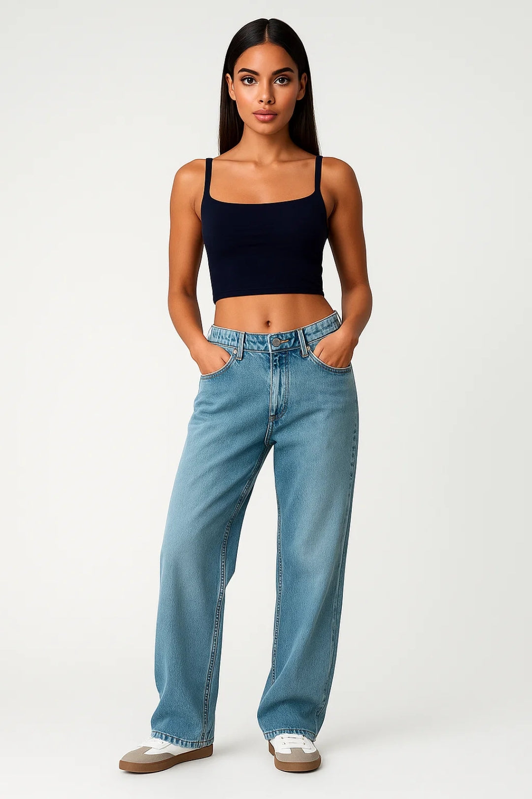 Jeans Large à Taille Moyenne | Style Décontracté et Relaxé